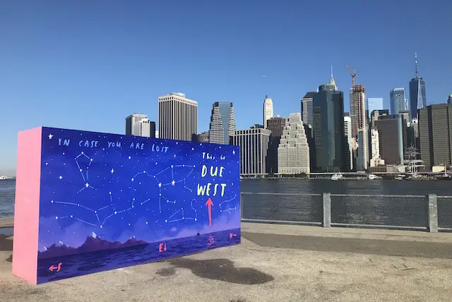 Oliver Jeffers’ “Here You Are” is now on display at Brooklyn Bridge Park’s Pier 1.